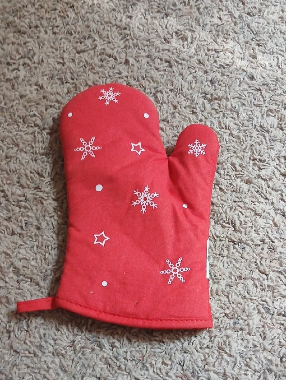 Festive Red Yeti Oven Mitt with Snowflake Design